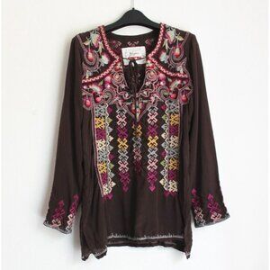 Johnny Was Biya Silk Tunic Blouse, Embroidered, Size S